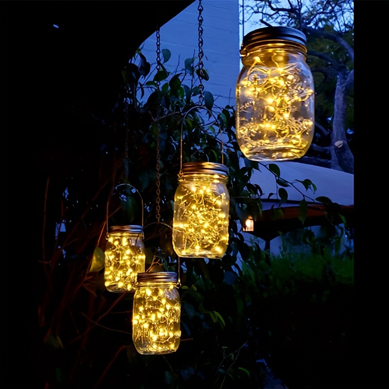 Lot de 10 guirlandes lumineuses solaires pour couvercles de bocaux Mason -  30 LED étanches avec crochets (sans bocaux) - Guirlande lumineuse étoilée