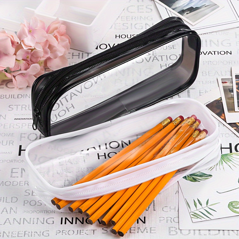 Trousse transparente zippée, pochette de rangement à stylos