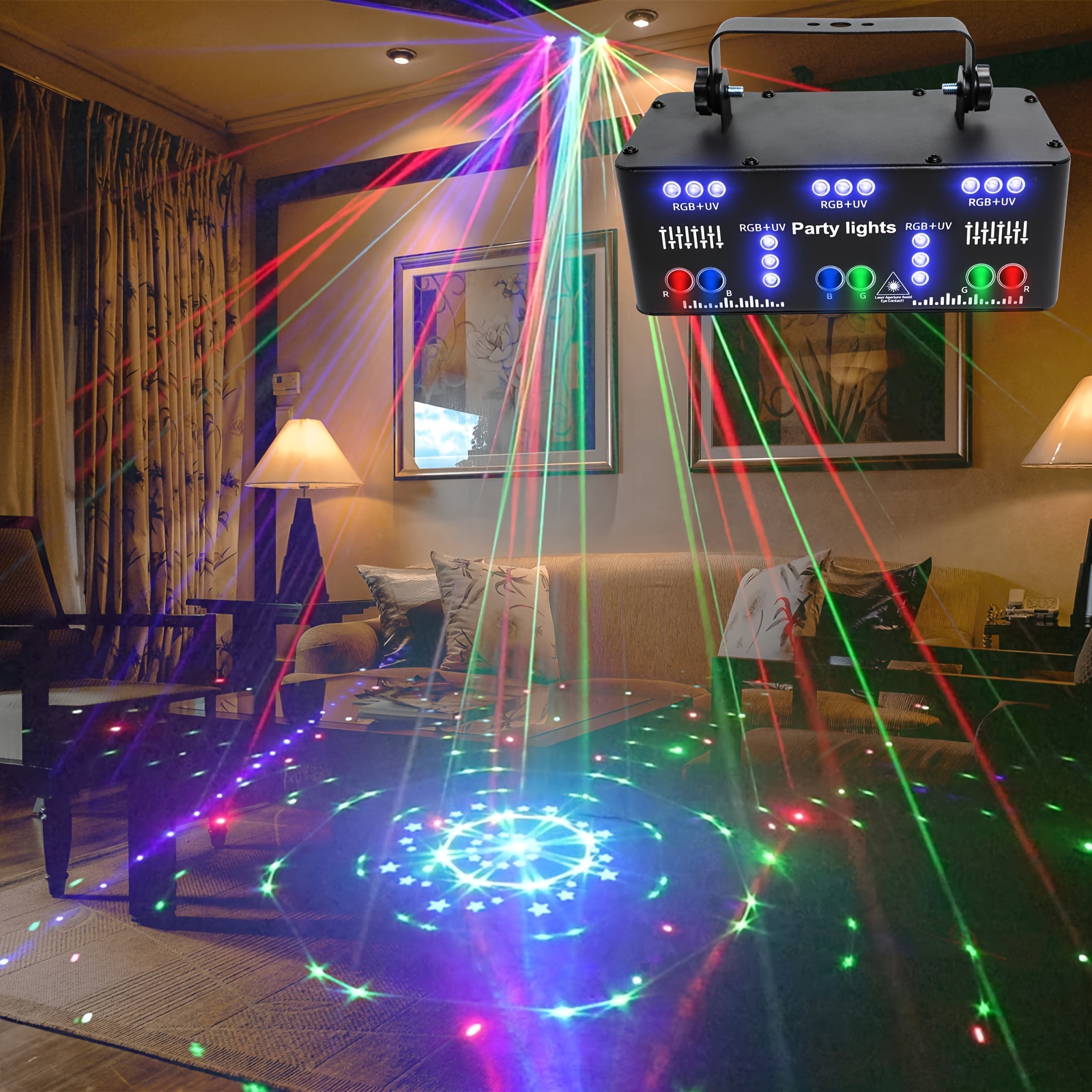 60W Lumière disco dj fête RGBW DMX5 Boule disco 5 en 1 Motif LED Lumière de  scène Contrôlé par la musique Stroboscope avec Flash pour KTV Mariage Noël  Anniversaire Halloween : 