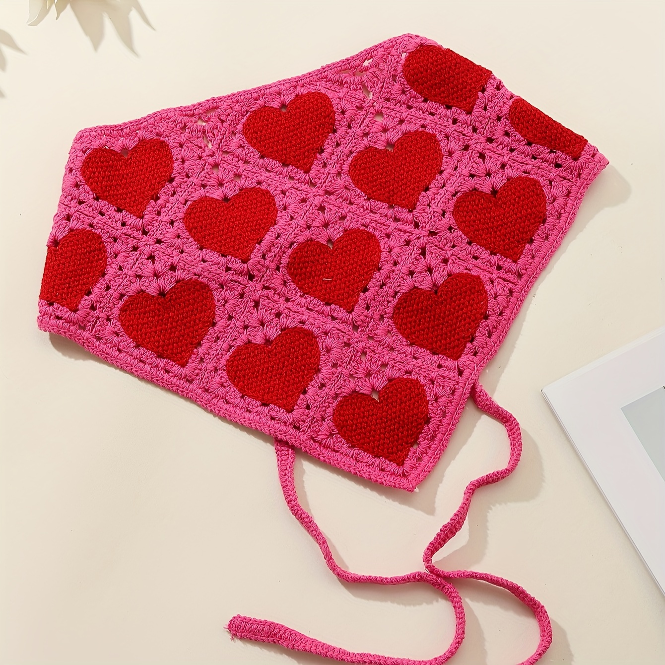 Y2k Red Heart Crochet Bandana Sweet Triangle Hair Scarf - Temu