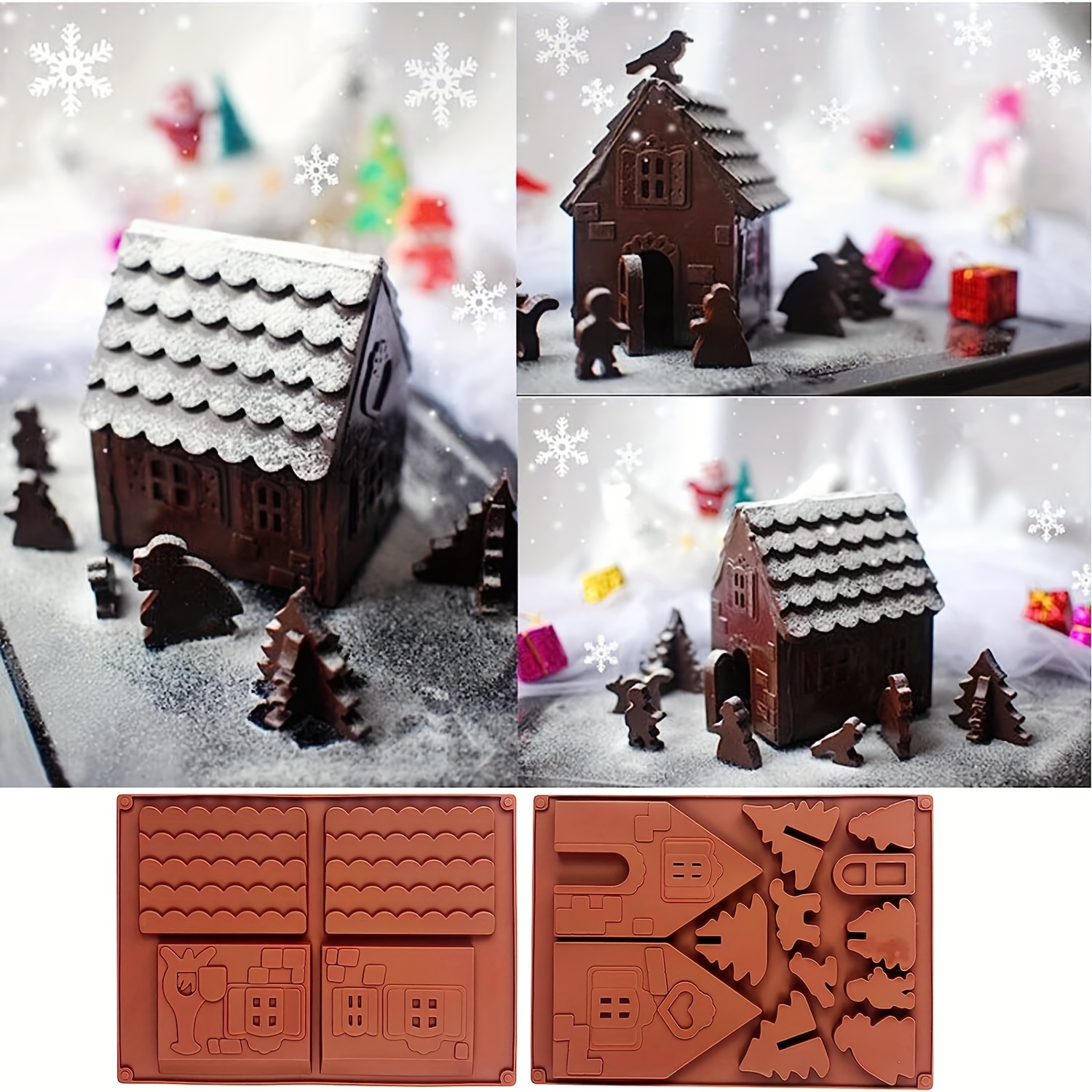 Tohuu Gingerbread House Mold Cake Mould Christmas 6-Cavity Non-Stick DIY  Bakeware 3D for Cake Decoration Cupcakes Candy Jelly Chocolate qualified 