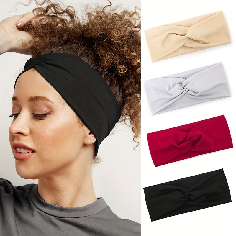 

4pcs/set Knotted Headband Solid Color Headwear Yoga Workout Head Wrap Hair Styling Accessories For Daily Wear
