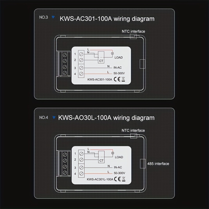 Voltmètre à courant fermé à affichage numérique KWS-AC301L-100A 50-300V AC  avec communication 485 (