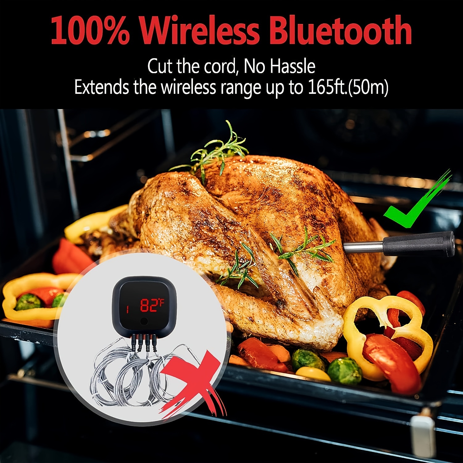 Wireless Remote Digital Turkey Thermometer with Dual Probes for