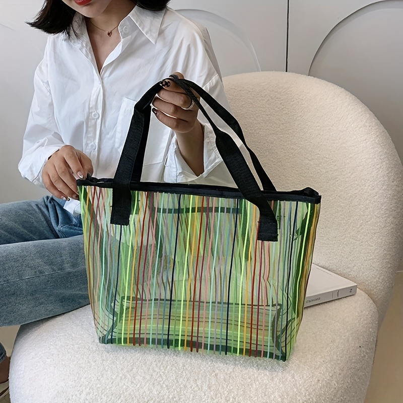 PVC Transparent Tote Bag for Women Simple Large capacity Tote Bag Crossbody Tote  Bag Handbag Zipper Fashion Tote Bag 