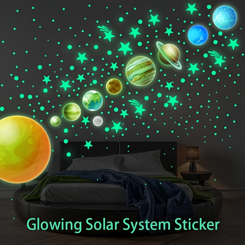Glow in The Dark Star pour les autocollants muraux de plafond Luminous Moon  Planet Fluorescent Star pour les enfants à la maison 