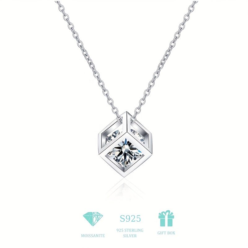 

Moissanite Cube Pendant Necklace 925 Silver Clavicle Chain Valentine's Day Mother's Day Proposal Engagement Wedding Anniversary Birthday Gift