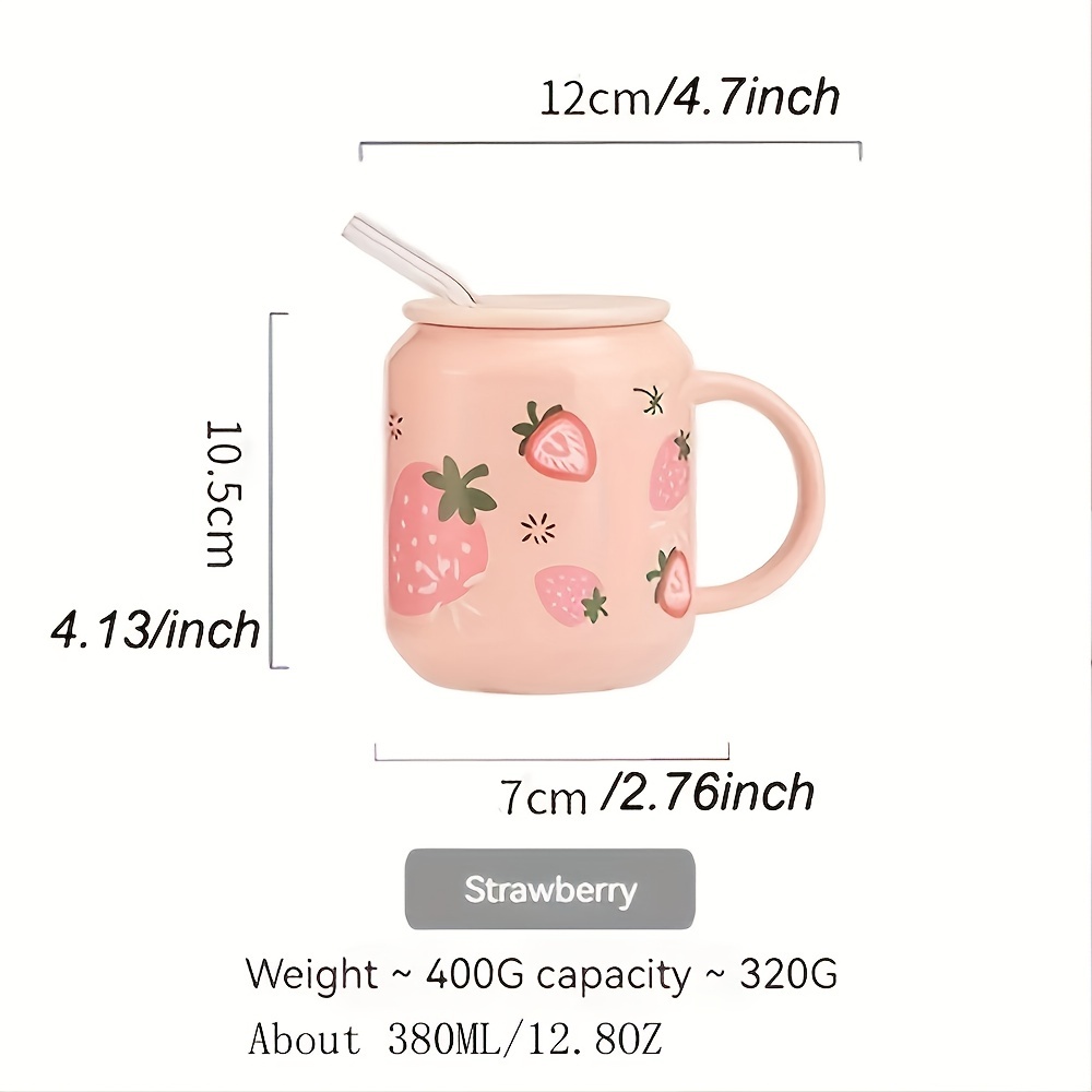 Cute Embossed Strawberry Ceramic Cup With Lid Spoon Water - Temu