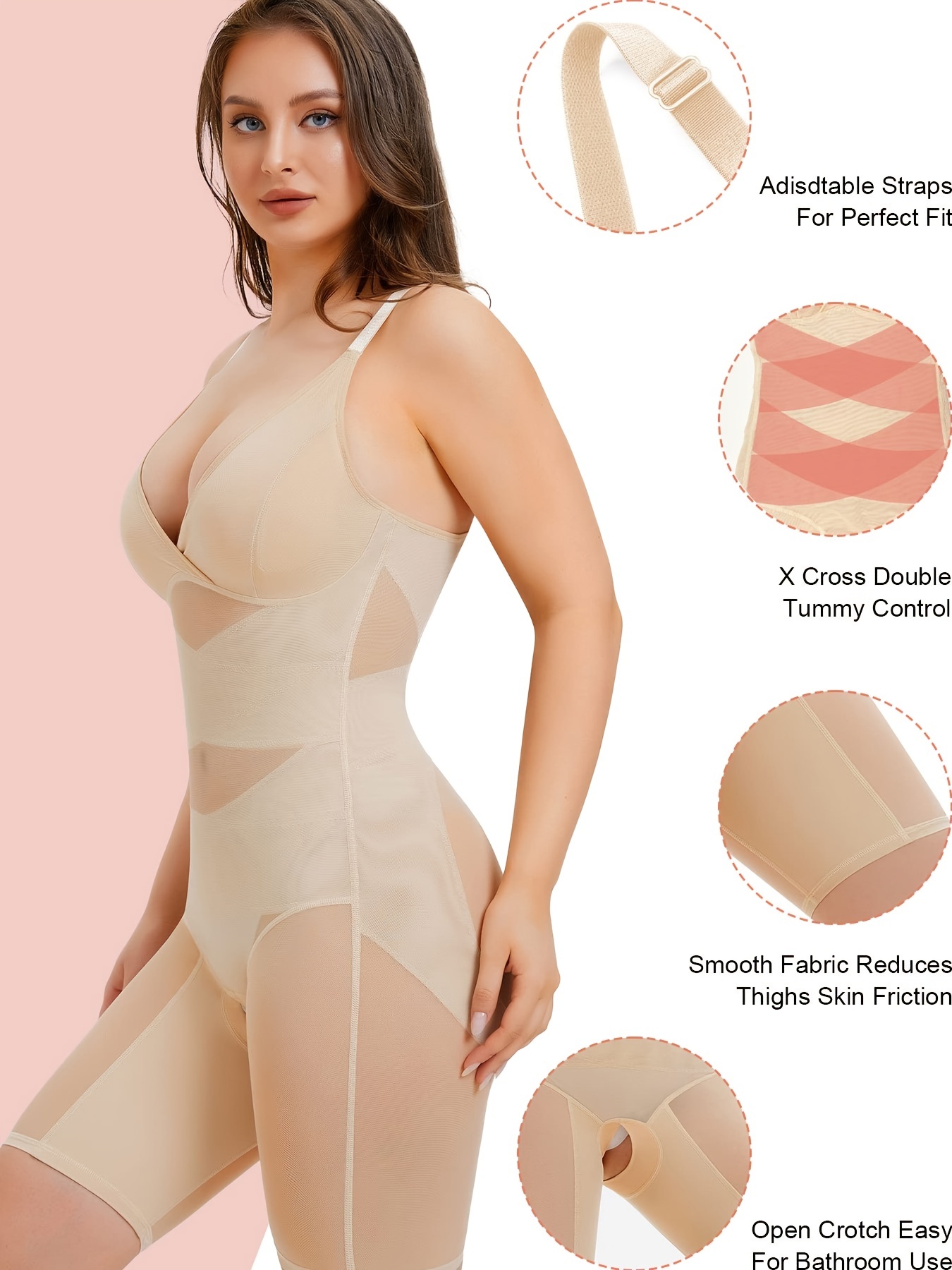 Contrast Mesh Shaping Bodysuit Tummy Control Slimmer Open - Temu Canada