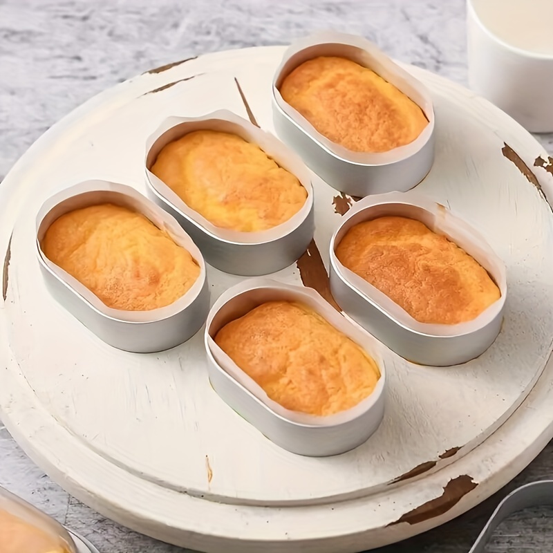 

10pcs Cheese Cake Mold, Mini Aluminium Oval Egg Shape Cheese Cake Rings Half Cooked Molds Bread Cake Pan Kitchen Cooking Tools, Baking Supplies, Kitchen Items