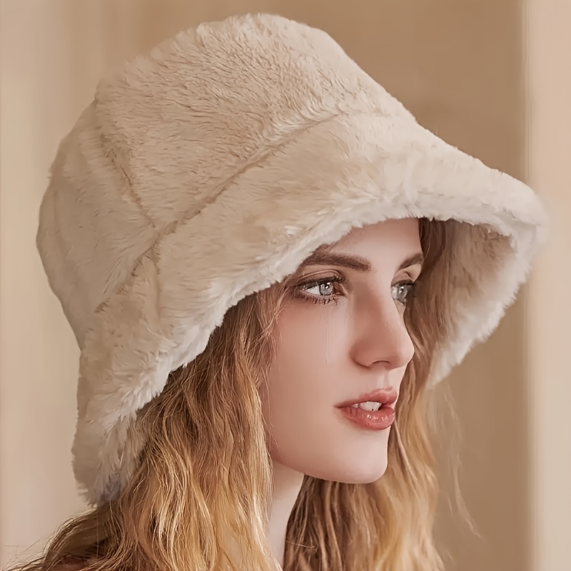 Solid Color Plush Bucket Hat Women Trendy Winter Warm Thick - Temu