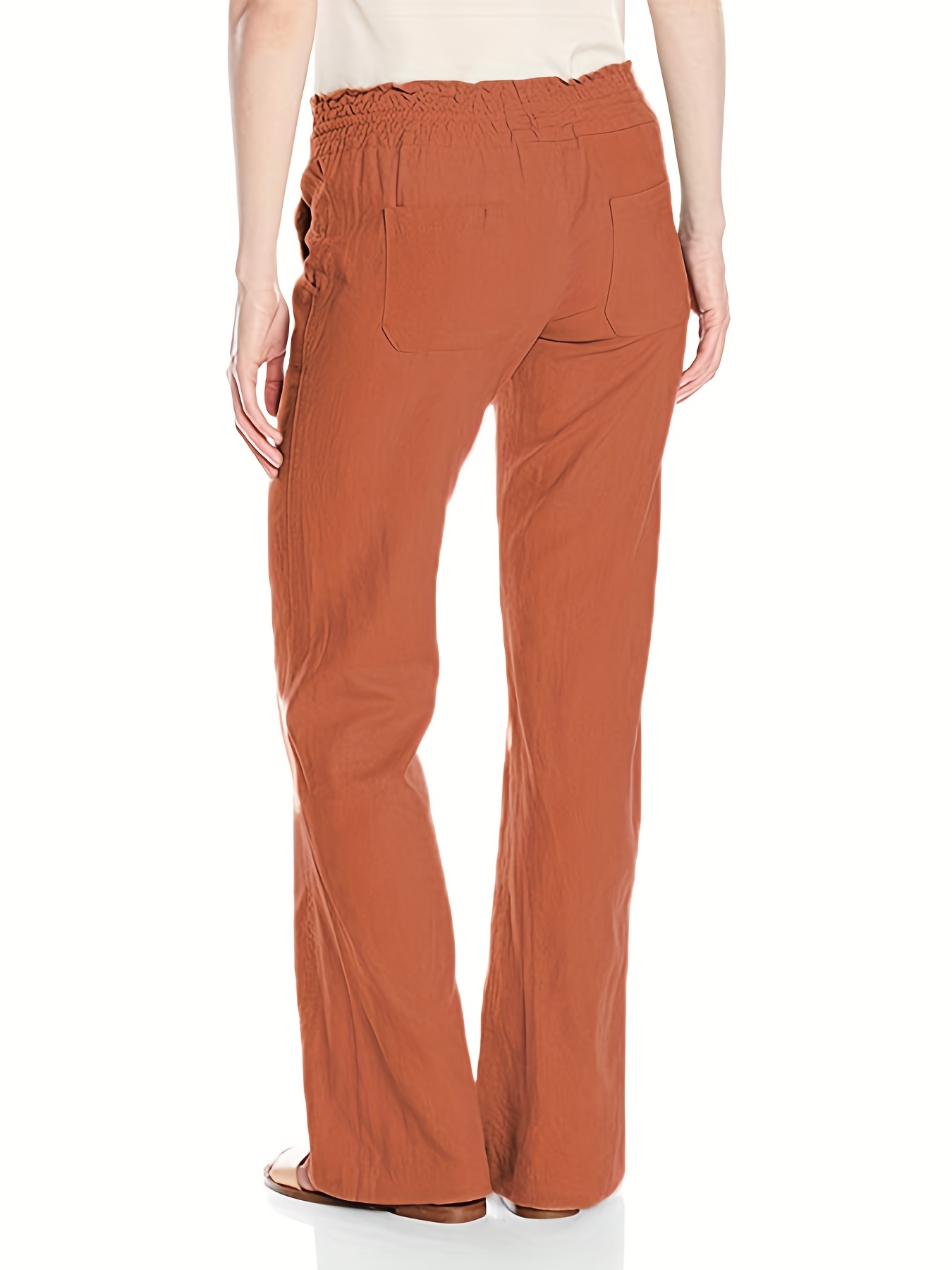 Solid Elastic Drawstring Pants High Waist Vacation Pants - Temu Canada