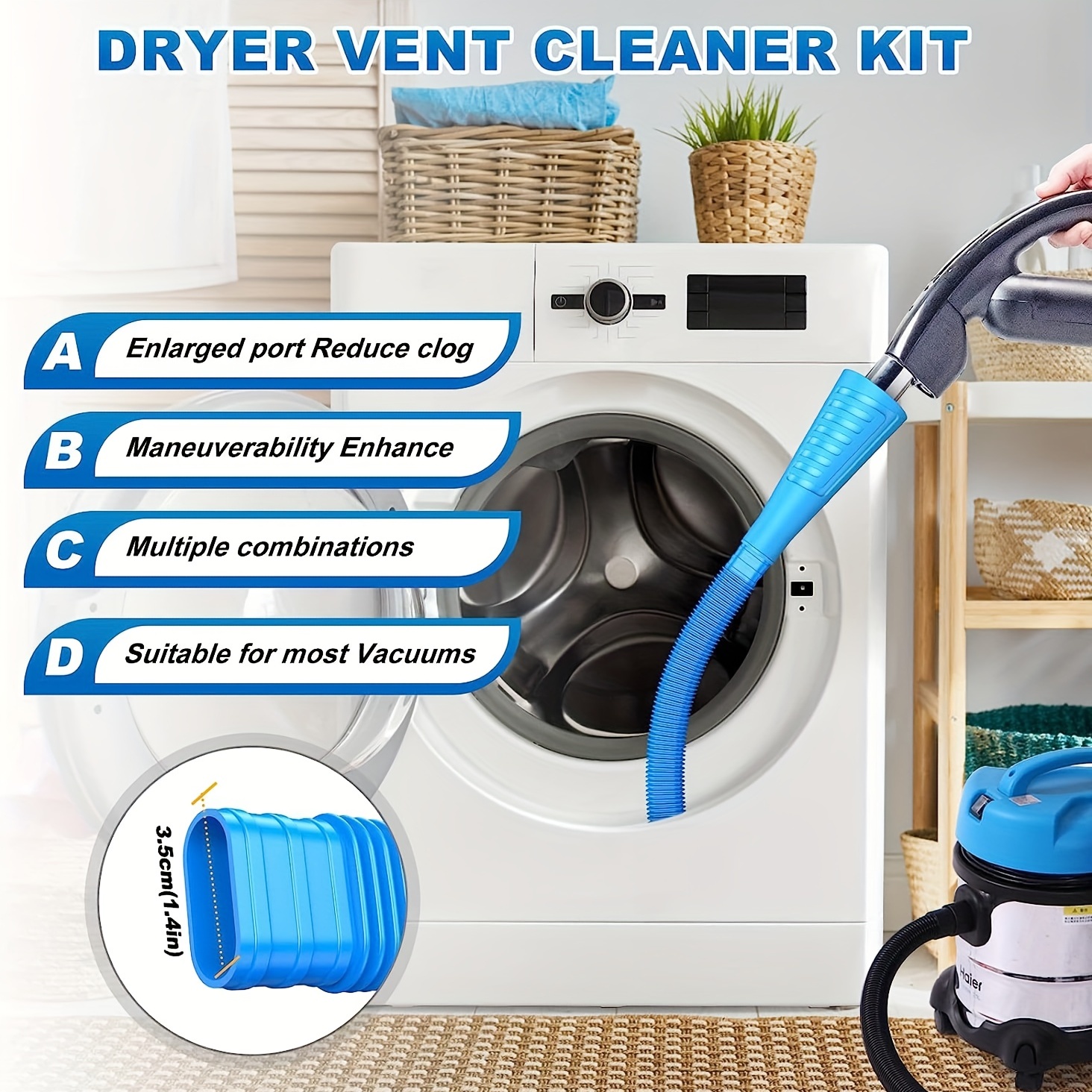 Dryer Vent Cleaner Kit Vacuum Hose Attachment Brush Lint Remover Power  Washer US