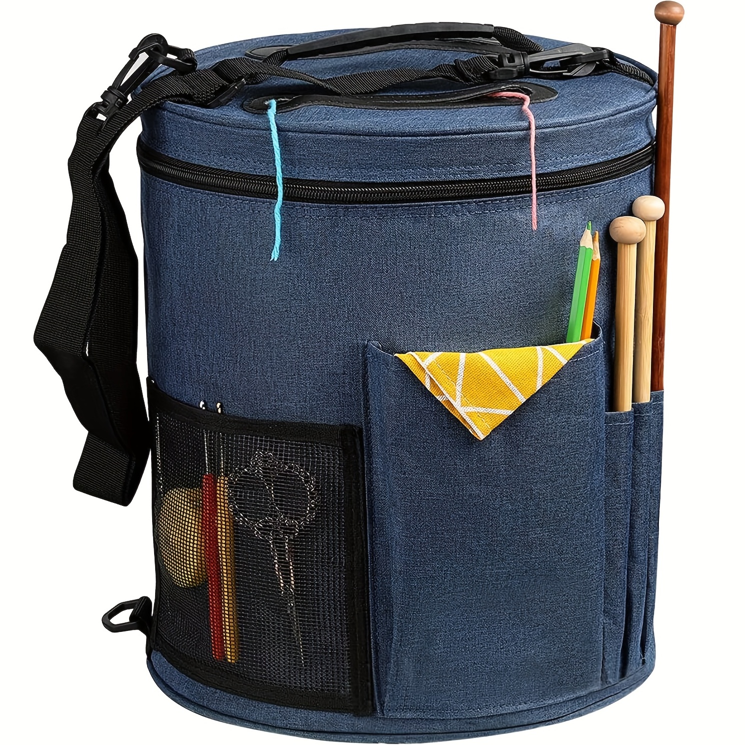 1pcのニットバッグ、DIYヤーンオーガナイザートートバッグ、糸、プロジェクト、編み針、かぎ針、マニュアル、その他のアクセサリーを持ち運ぶためのポータブルストレージバッグ（ブルー）