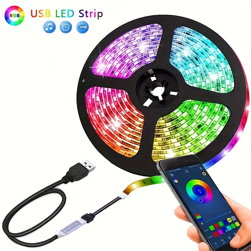 Tira de luces LED que funcionan con pilas, tira de luz LED alimentada por  USB de 25 pies, tira de luces LED RGB que cambian de color con
