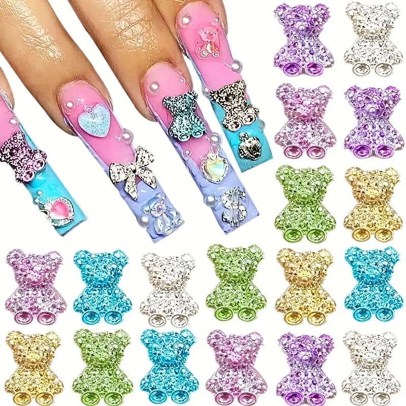 20/50 pcs Cute and Cuddly 3D Little Bear Nail Art Charms with Glitter and  Rhinestones for Acrylic Nails - Kawaii Nail Charm Supplies for a Unique and