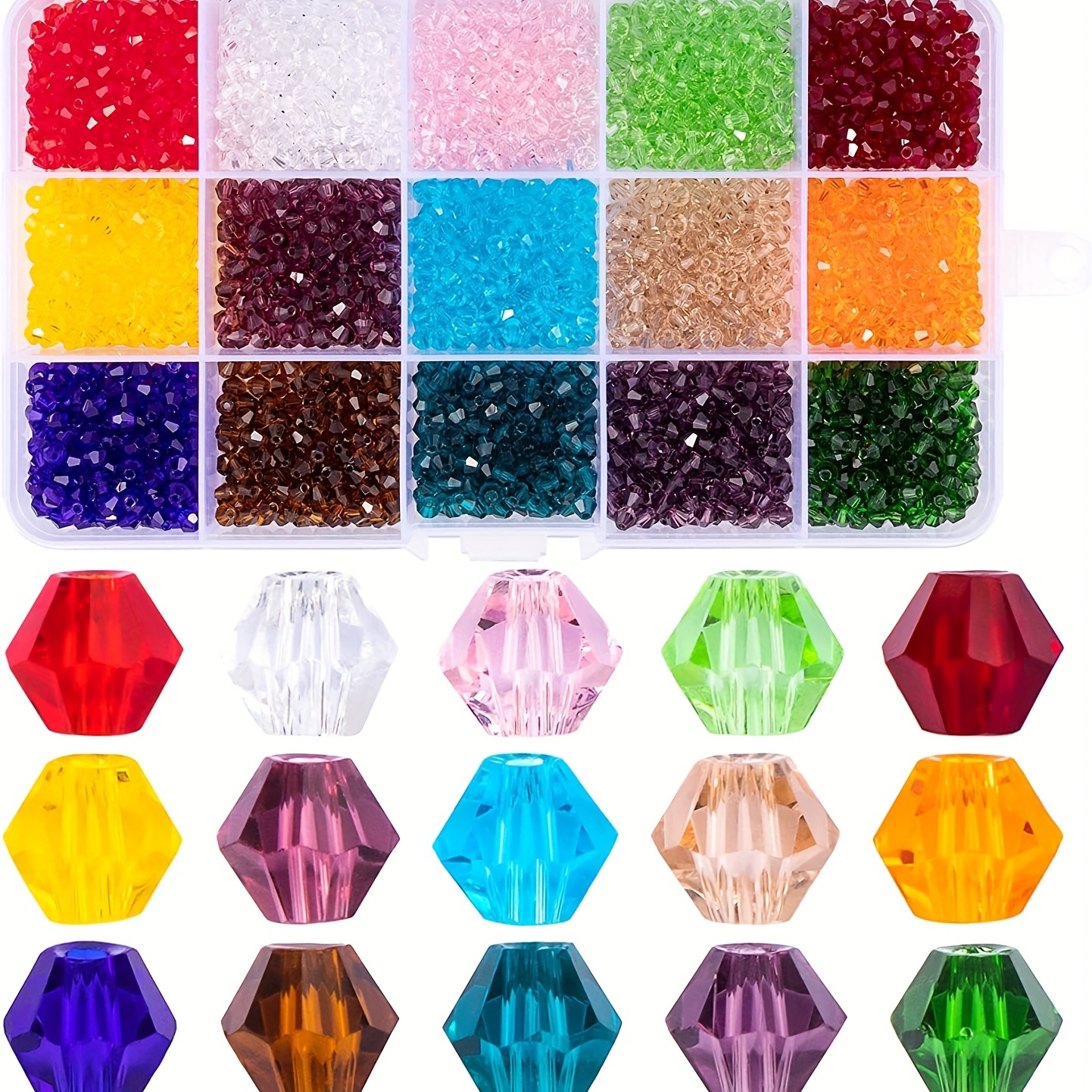 

1500pcs Bicone Glass Beads 4mm Bicone Crystal Beads For Jewelry Making Faceted Crystal Glass Beads 15 Colors For Diy Beading Projects Bracelets Necklaces Earrings Suncatcher Crafts