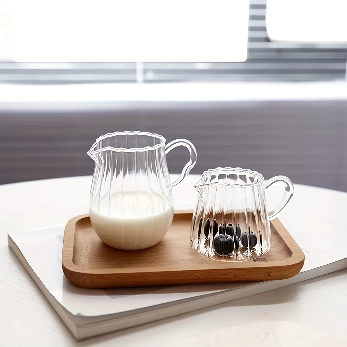 Elegant Wave Shaped Clear Glass Creamer Coffee Milk Creamer Pitcher/Serving  Pitcher/Sauce Pitcher/Milk Creamer Jug for Kitchen