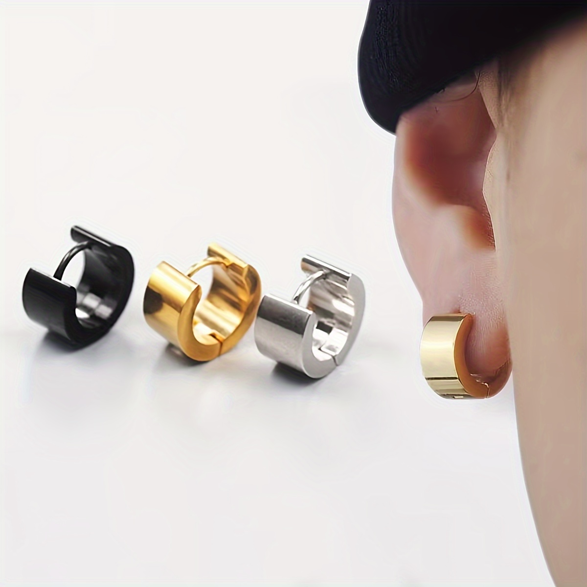 

1pair/3pairs Fashion Men's Stainless Steel Earrings, Simple Hoop Earrings, Birthday Party Anniversary Gift Earrings