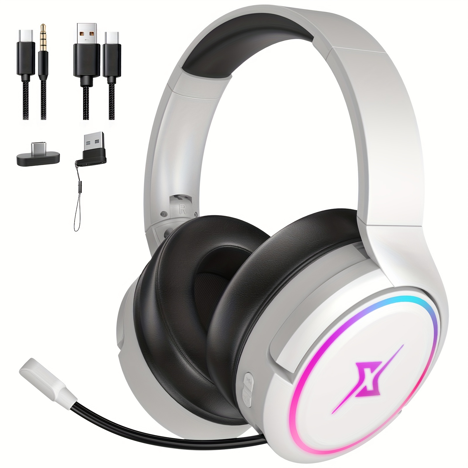 PHOINIKAS Auriculares inalámbricos para juegos con micrófono, G9000 2.4G  inalámbricos para PC PS4 PS5 Switch, auriculares sobre la oreja con sonido