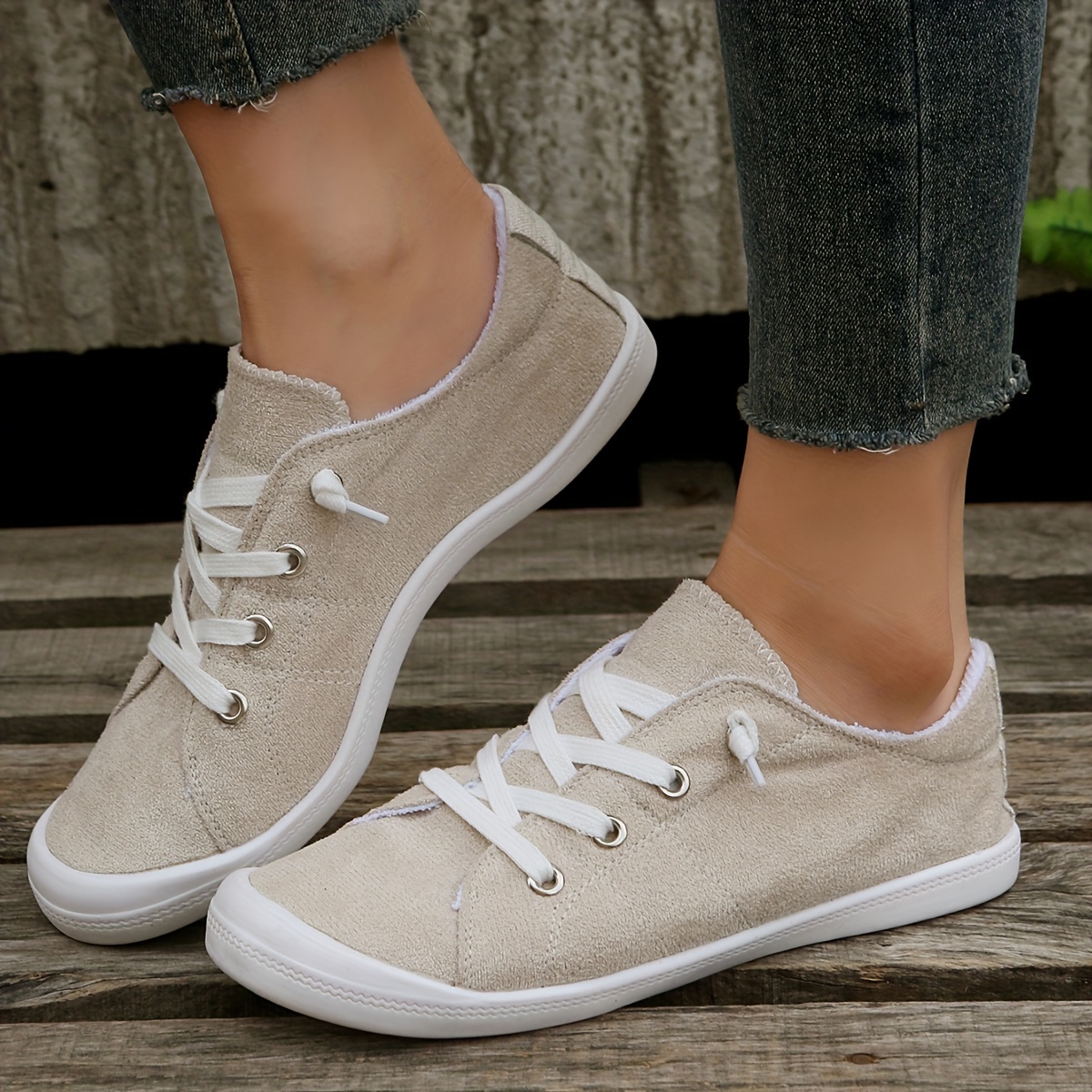 stempel Benign Lodge Women's Solid Color Flat Canvas Shoes, Casual & Lightweight Lace Up Sneakers,  Women's All-match Outdoor Shoes - Temu