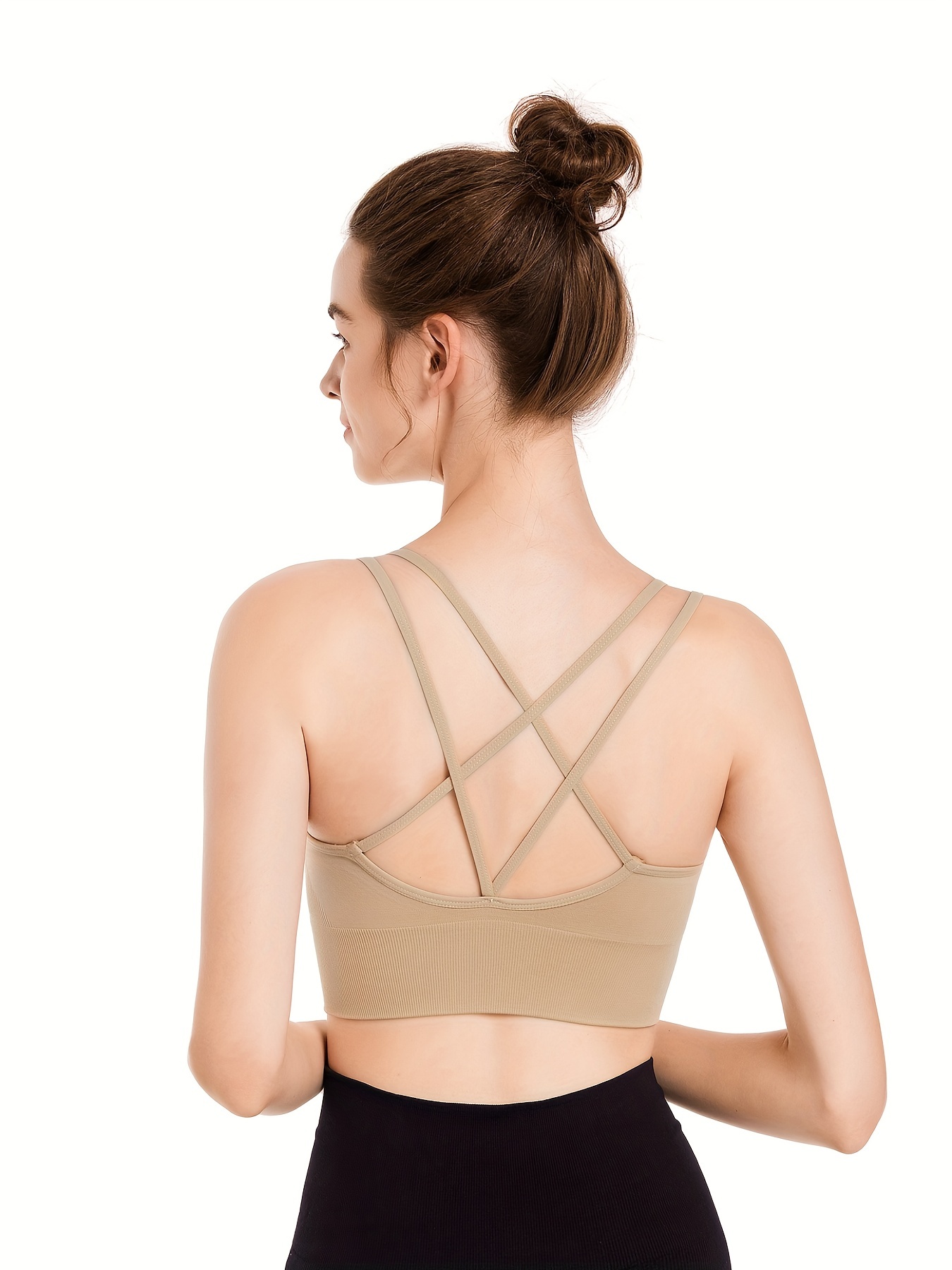 Solid Color Cami Sports Bra Round Neck Light Support - Temu