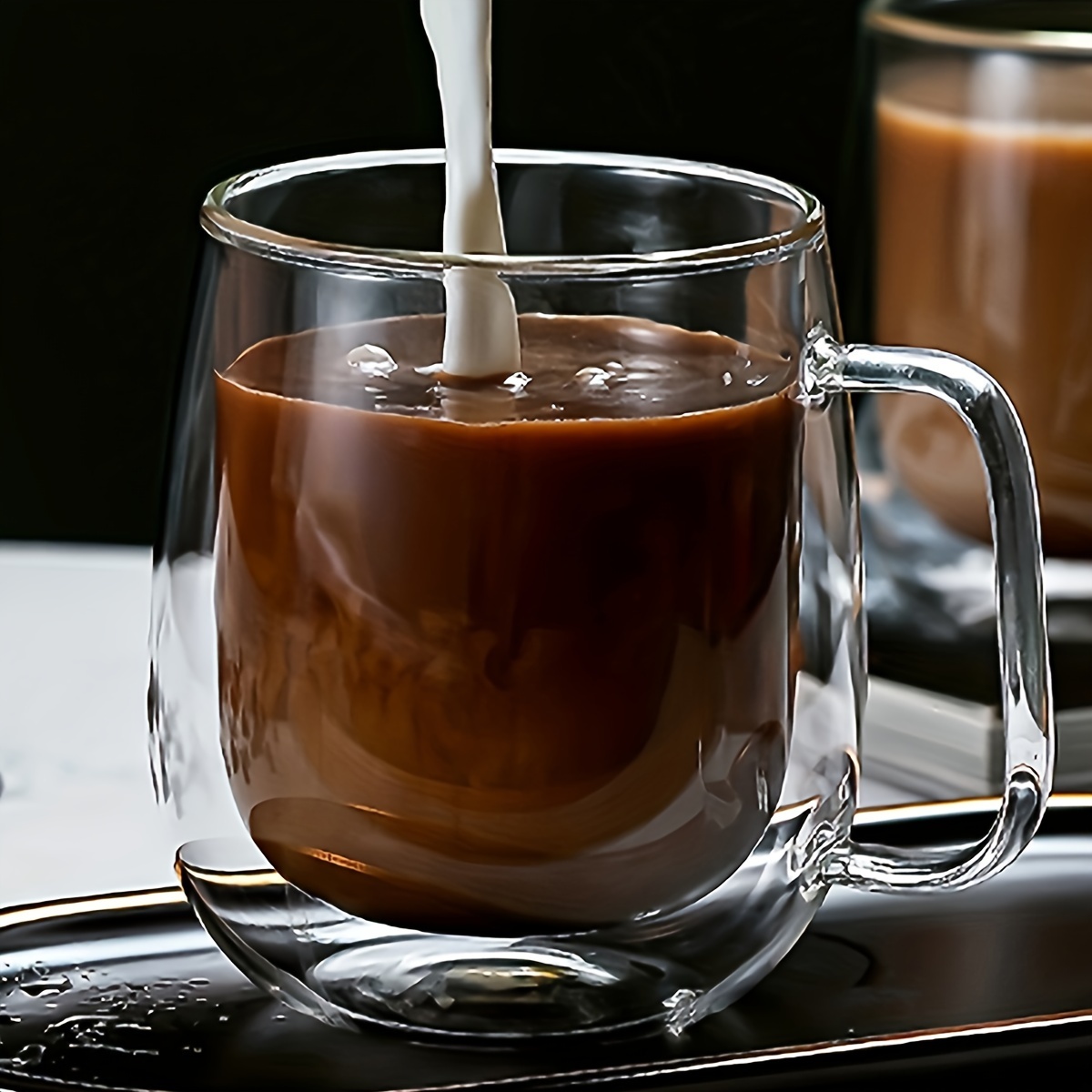 

1pc Double Walled Glass Coffee Mug, Large Insulated Espresso Cups, Clear Glasses Cappuccino Mug With Handle, Tea Latte Glassware (250ml/8oz, 350ml/12oz, 450ml/15oz)