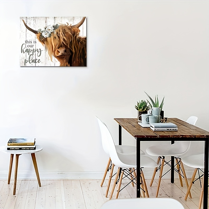 Cute Highland Cow Wall Art Pasture Hairy Cow Animal Pictures Canvas 