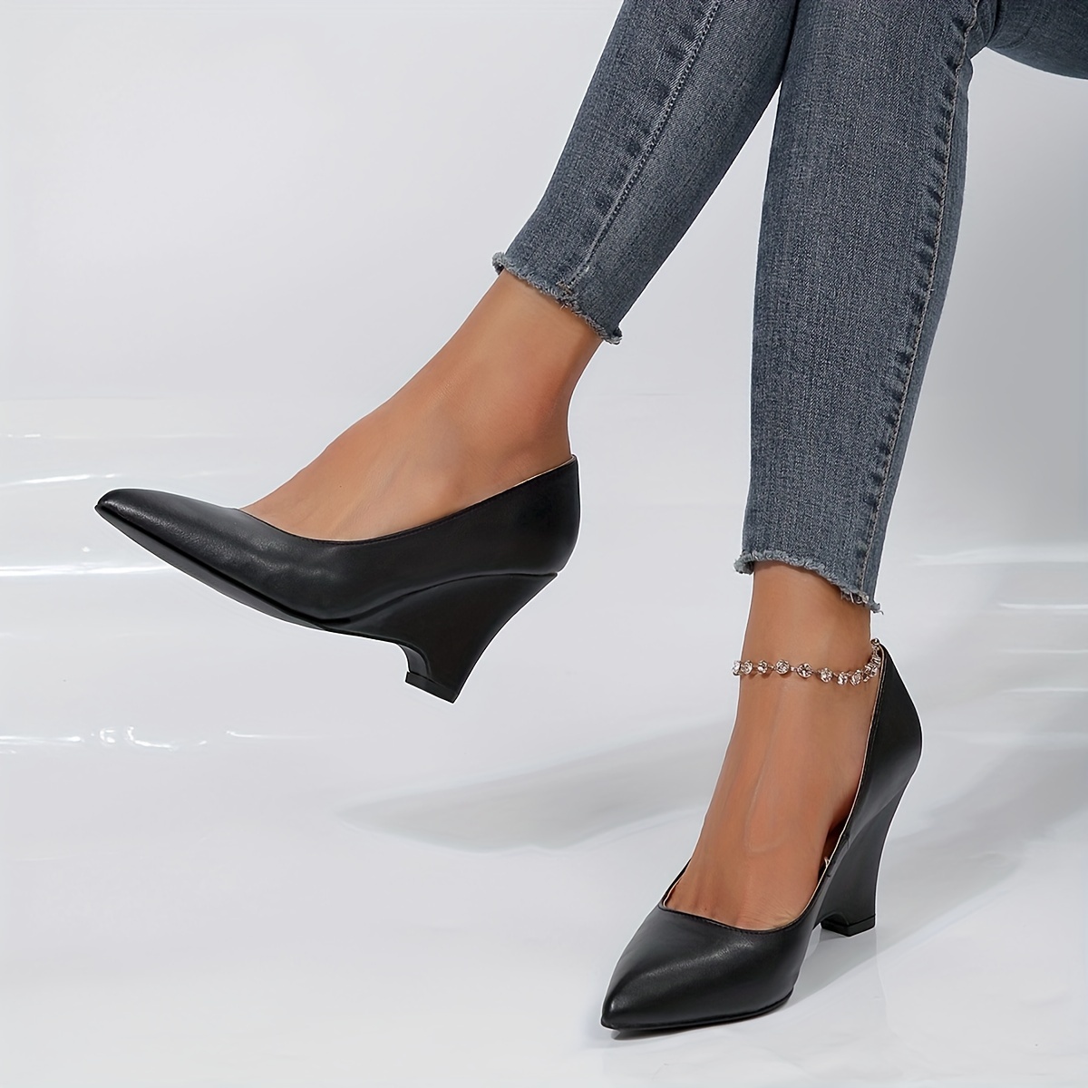  Elegante zapato de tacón de cuña con punta puntiaguda para mujer,  zapatos de tacón de cuña cómodos de gamuza, Beige : Ropa, Zapatos y Joyería