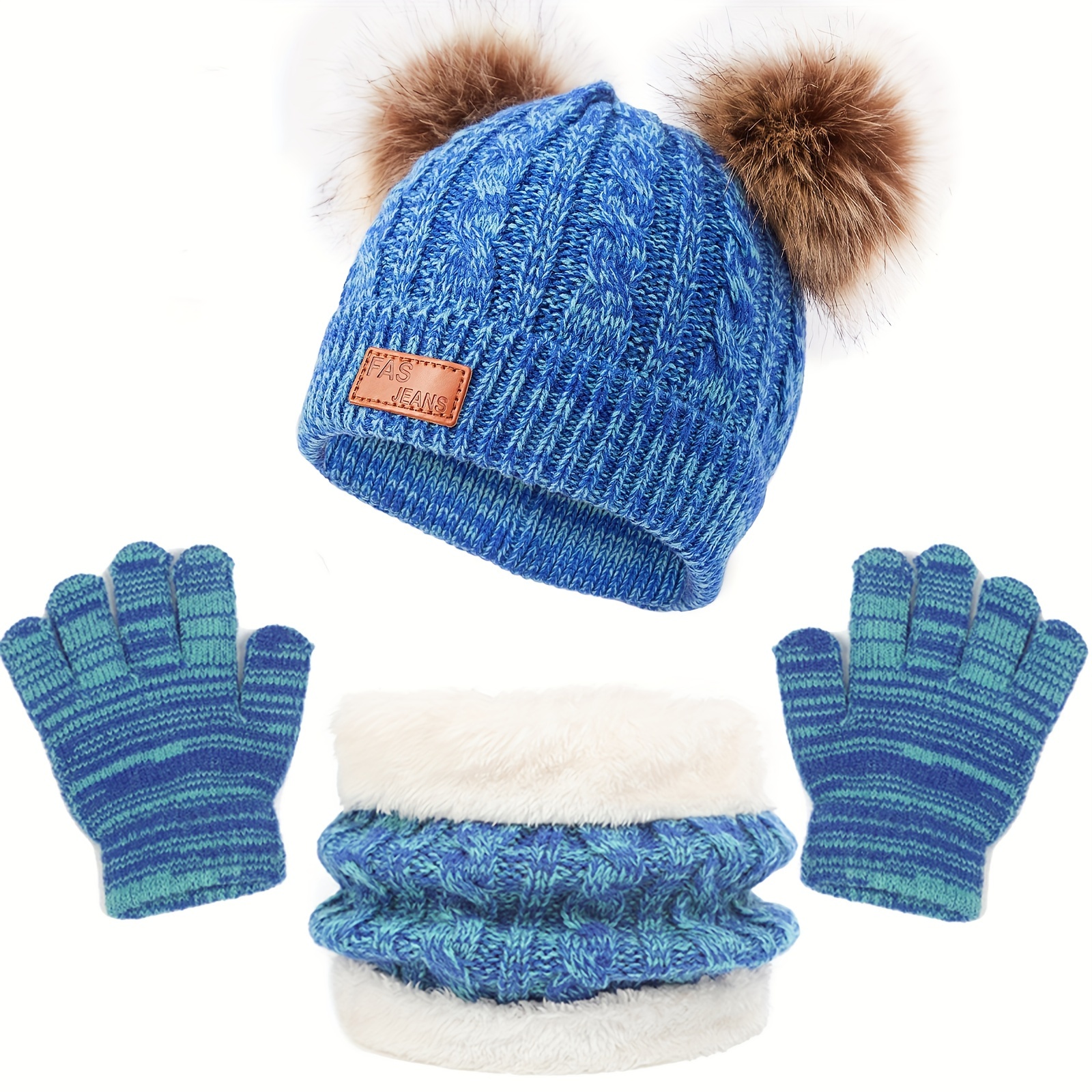 Ensemble bonnet écharpe et gants d'hiver tricoté doublé - Temu France