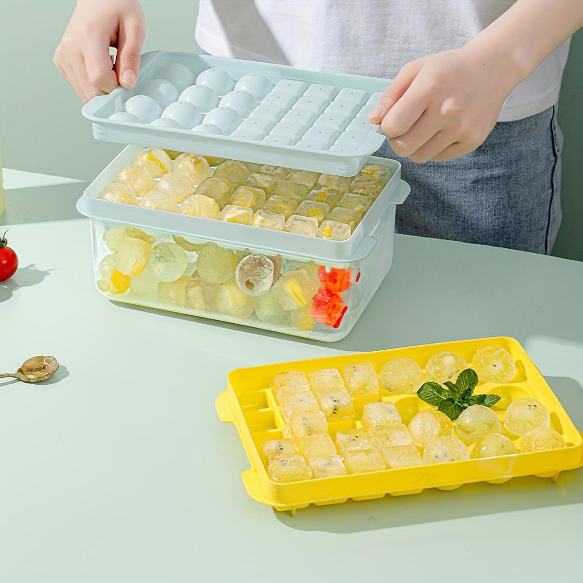 Ice Cube Tray With Lid And Container 32 / 64 Cavity Flexible - Temu
