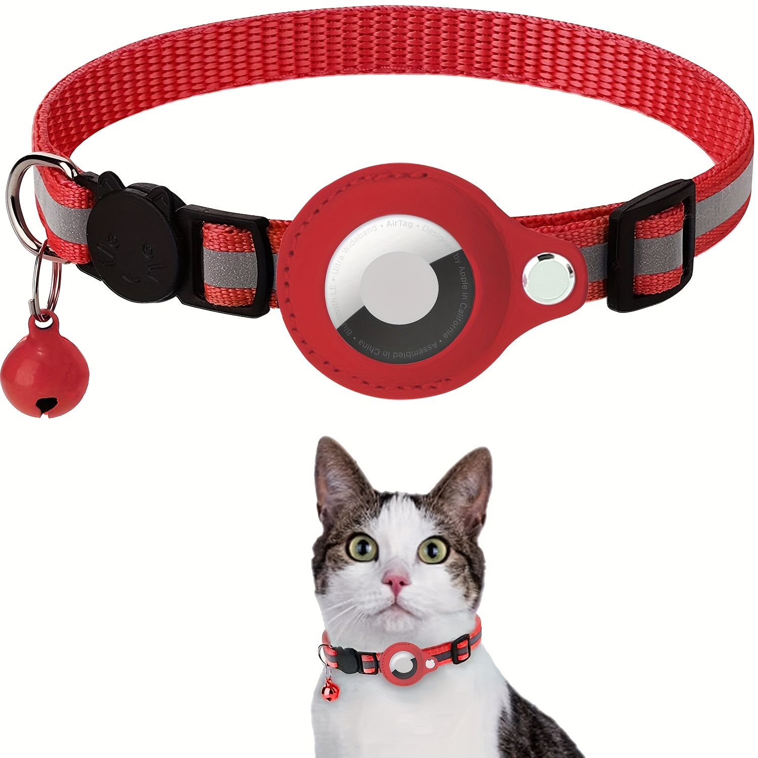 FEEYAR - Collar reflectante para gato, collar de gato integrado para Apple,  collar de cuero con GPS para gato, con soporte AirTag y campana [naranja]