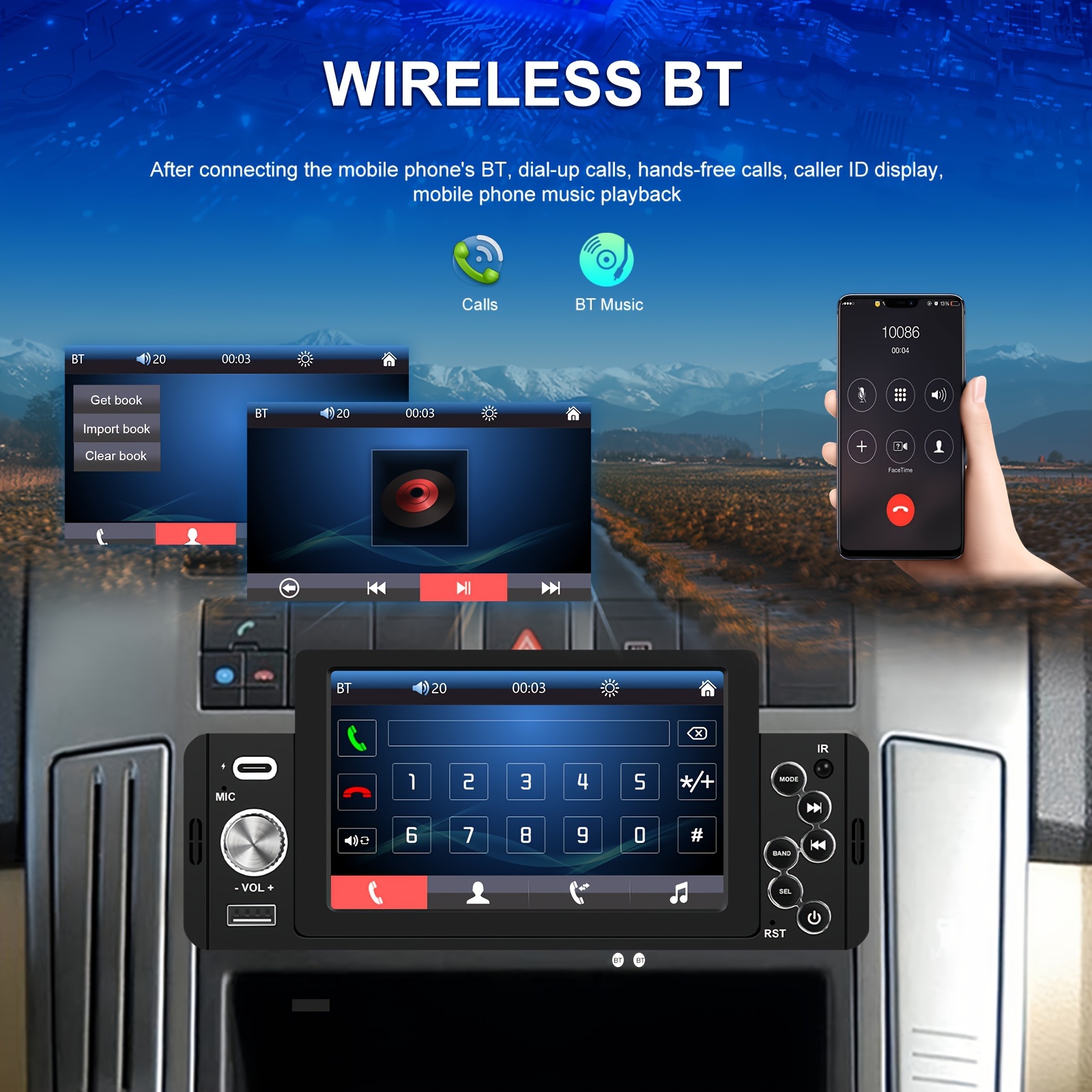 Solo 1 Din coche estéreo pantalla táctil Bluetooth Radio música GPS sistema  de navegación MP3 MP5 reproductor Control del volante