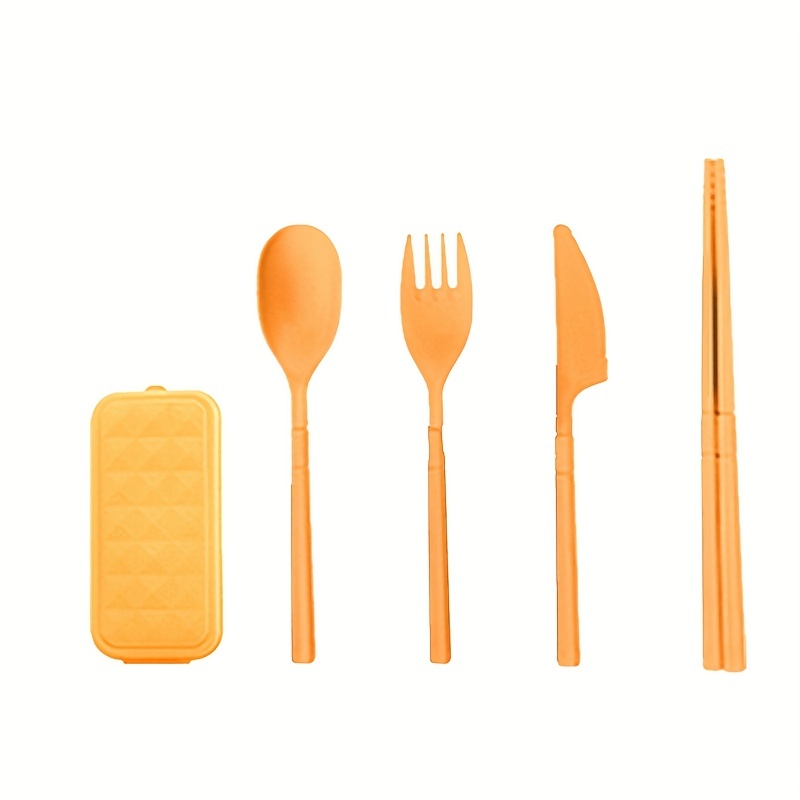 2 Sets Reusable Utensil Set with Case, Portable Camping Fork Knife Spoon  Set, Wheat Straw Travel Utensils for Lunch Box, for School Work Lunch or  Daily Use (Yellow, Orange) 