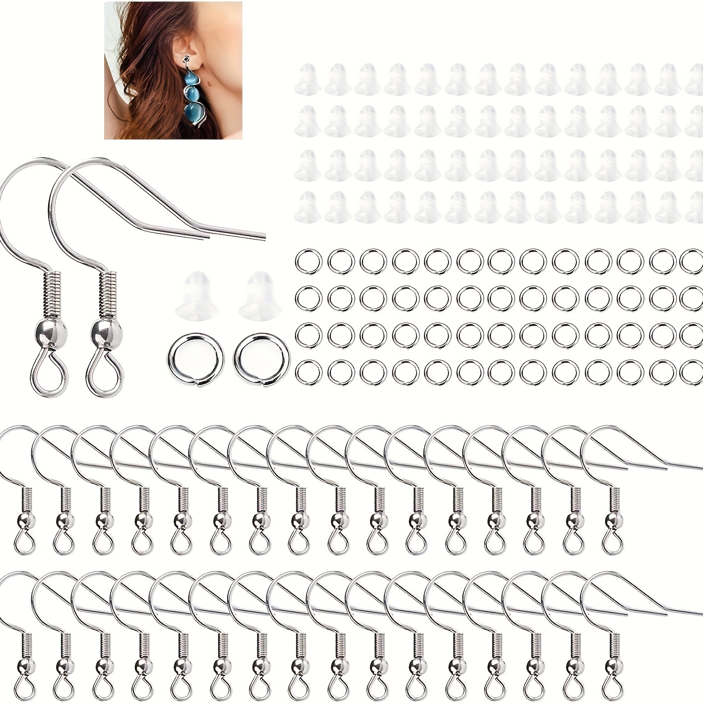 925 Sterling Silver Earring Hooks 120 PCS/60 Pairs, Ear Wires Fish Hooks,  Hypo-allergenic Jewelry Findings Parts with 120 PCS Clear Silicone Earring