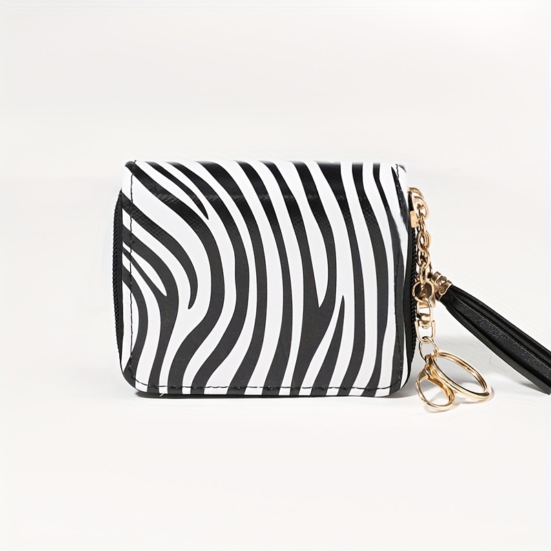 Double Zipper Layer Short Wallet, Animal Skin Pattern Coin Purse, Classic Credit  Card Holder With Tassel Decor - Temu