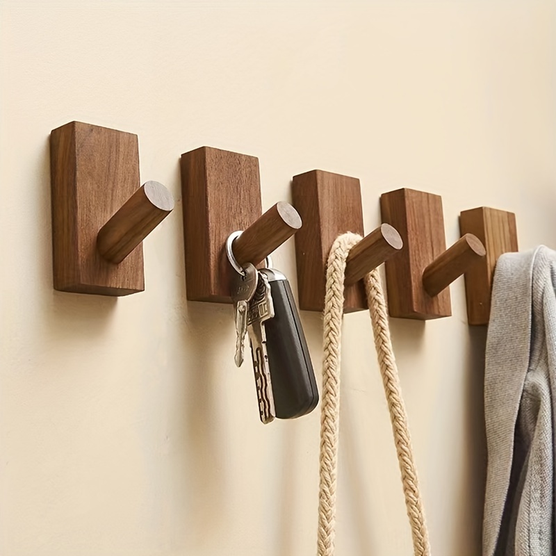 1pc Creative Wooden Wall Hook With Strong Adhesive For Heavy Items