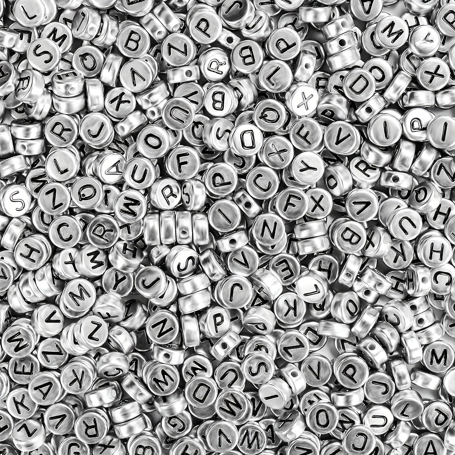 

1000/500pcs Silvery Acrylic A-z Letter Beads For Jewelry Making Diy Bracelets Necklaces Keychains Phone Bag Chains Small Business Supplies