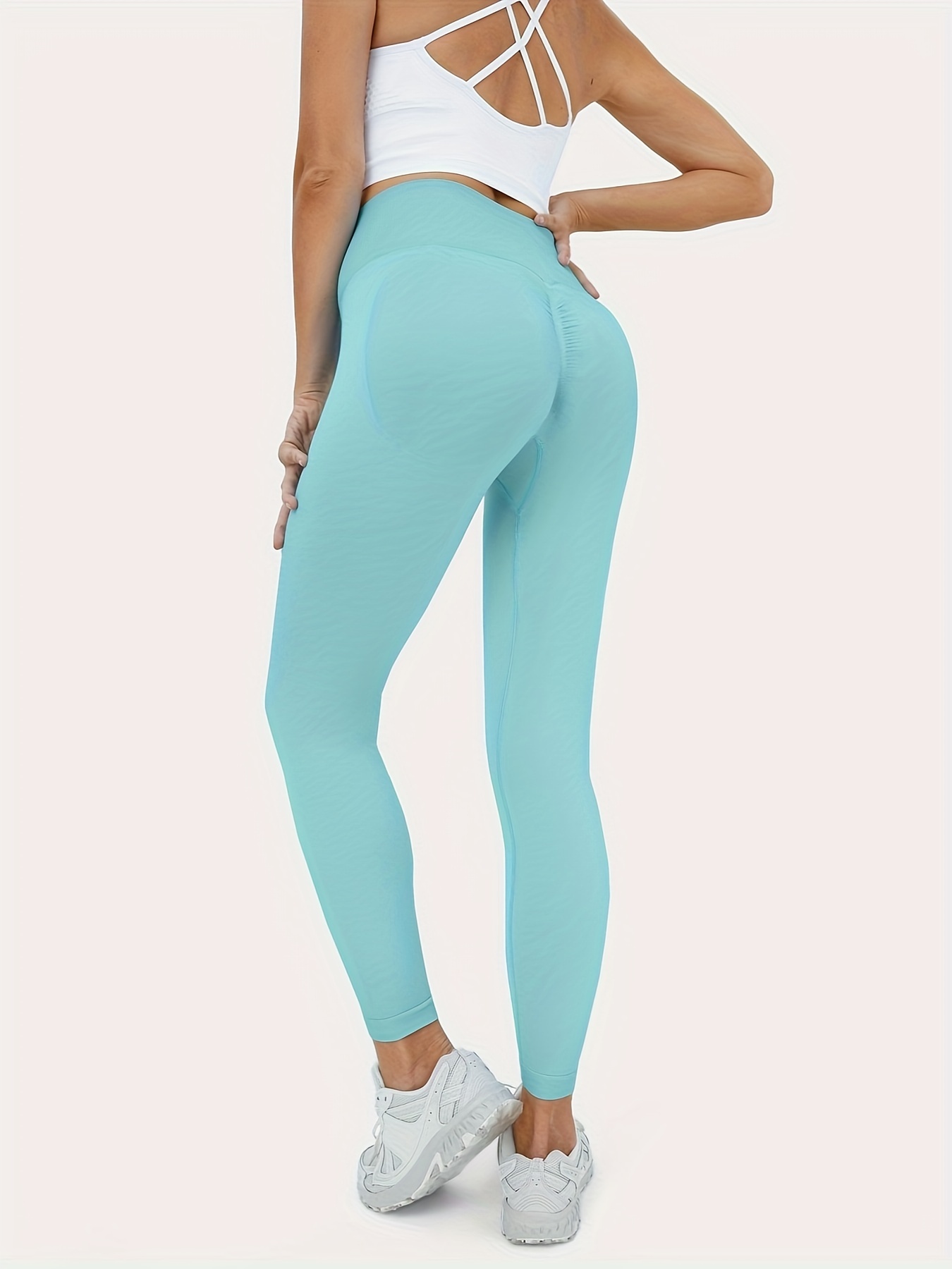 Solid Booty Scrunch Running Sports Pants, Seamless High Stretchy Hip  Lifting Yoga Fitness Leggings, Women's Activewear