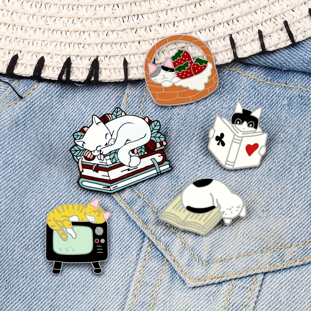 Cartoon Cat Reading Book Brooch Enamel Painted Badge Pin - Temu