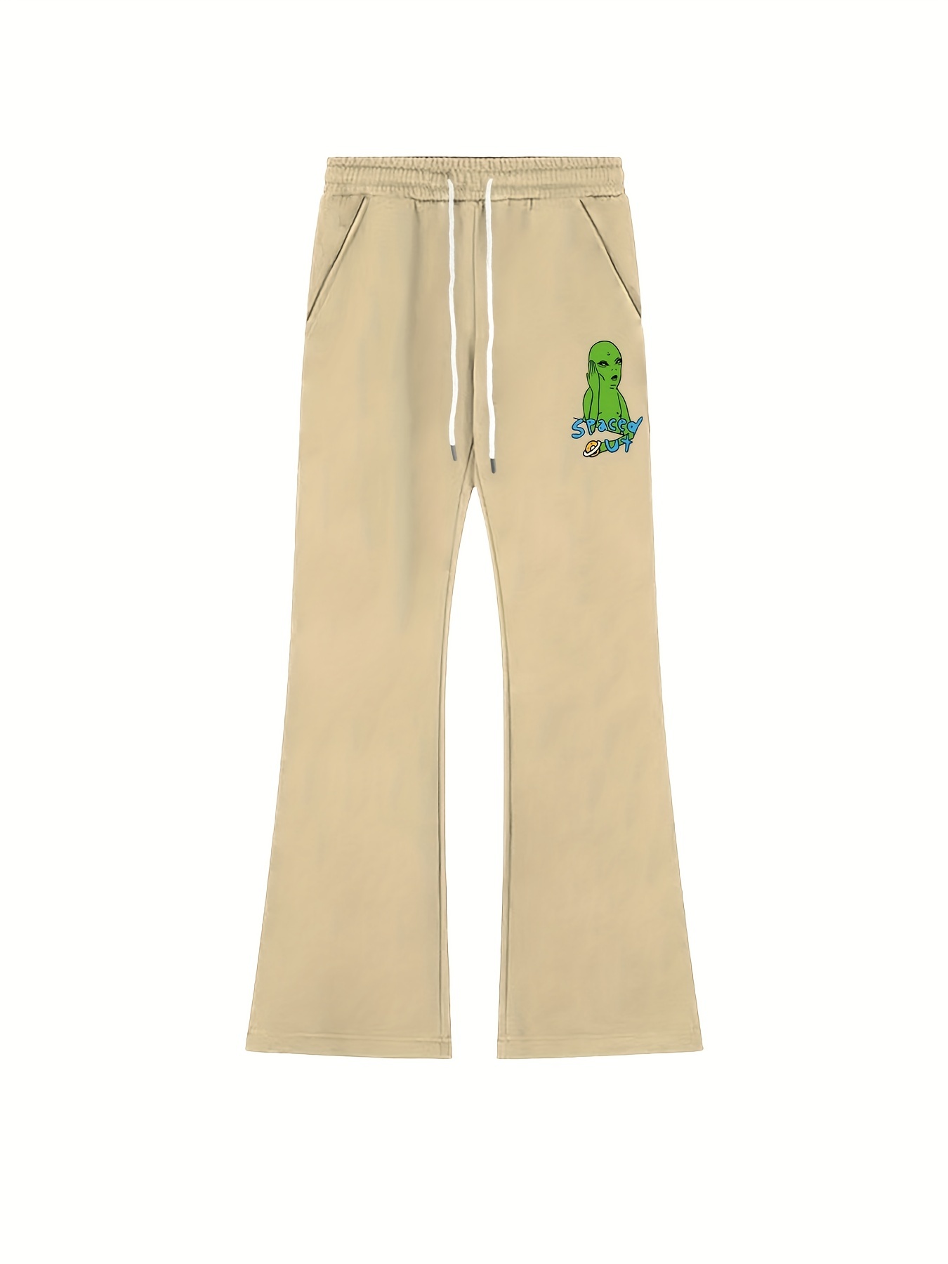 Men's Alien Pattern Drawstring Bell Bottom Pants