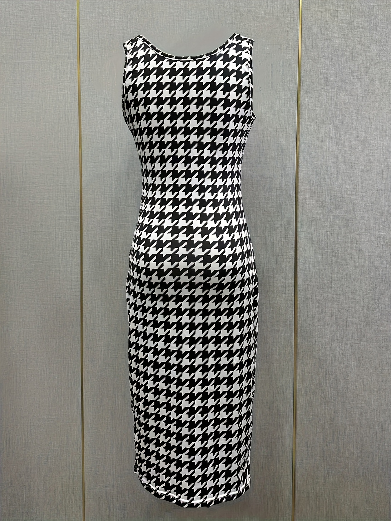 Houndstooth Print Sleeveless Tank Dress, Stylish V Neck Dress For Fall &  Winter, Women's Clothing