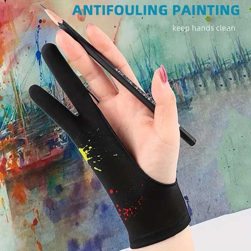 2pcs Anti-Touch Anti-fouling Two-fingers Painting Glove, Right and Left Hand Glove,for iPad Tablet Touch Screen Drawing,Three Floors Single Layer