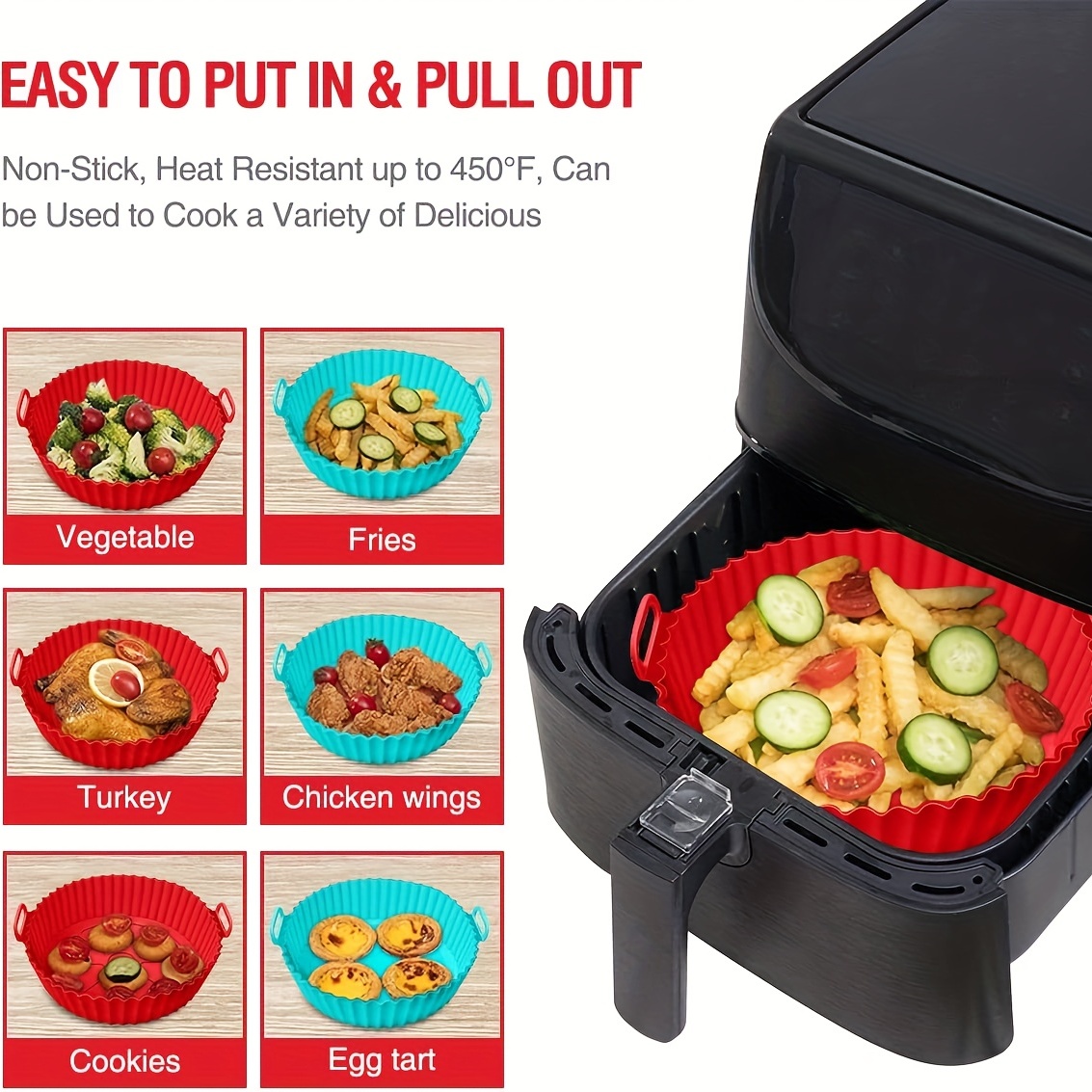 Silicone Air Fryer Liners Reusable Air Fryer Silicone Pot - Temu