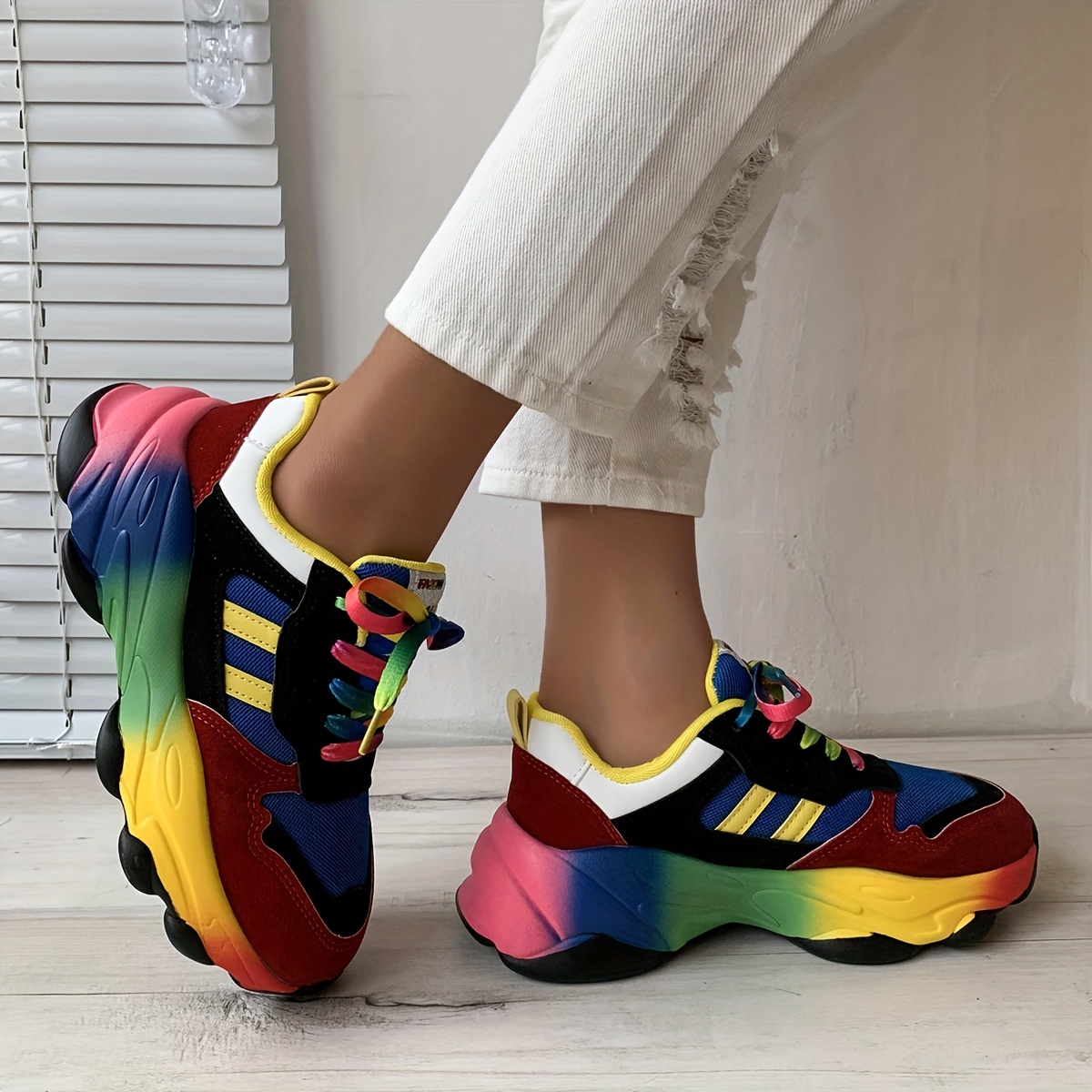 Mesh Versatile Running Shoes Lace Platform Chunky Sneakers - Temu