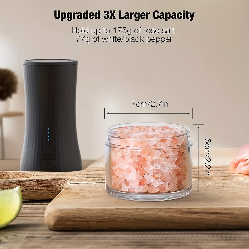 Electric Salt and Pepper Grinder Set - USB Rechargeable, Upgraded Capacity, Automatic One Hand Operation Salt and Pepper Mill Set with LED Light 