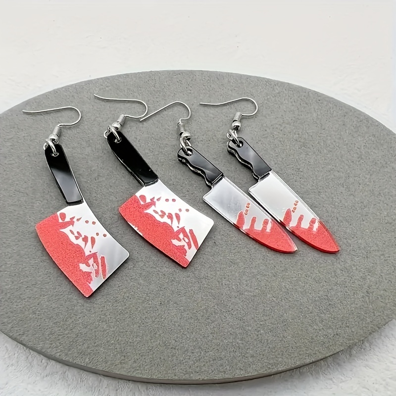 Knife Earrings For Women Blood Printed Gothic Knife Dangle Earrings Scissor  Ax Halloween Earrings For Men