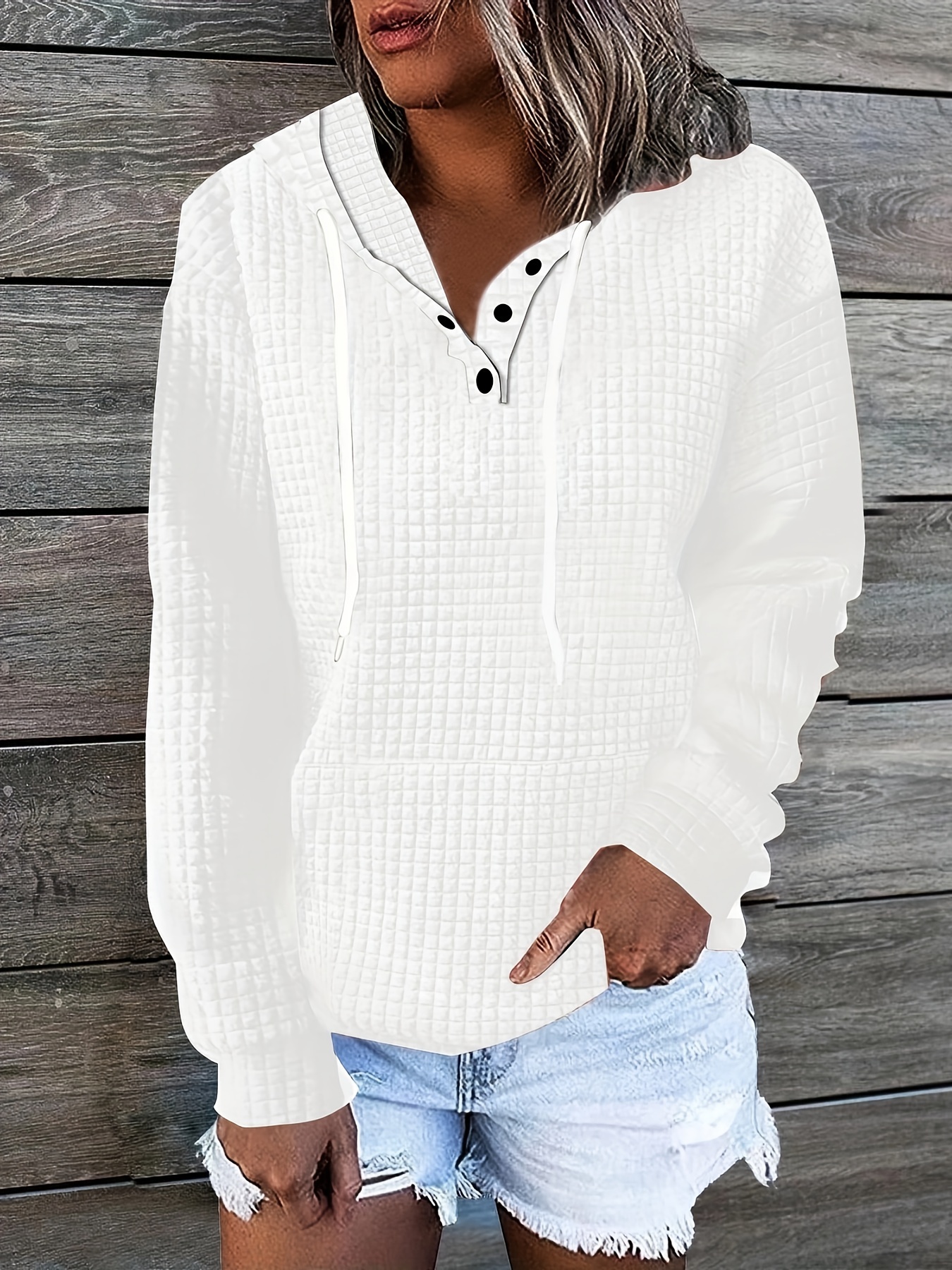 Plus Size Casual Sweatshirt Women's Plus Solid Waffle Knit - Temu