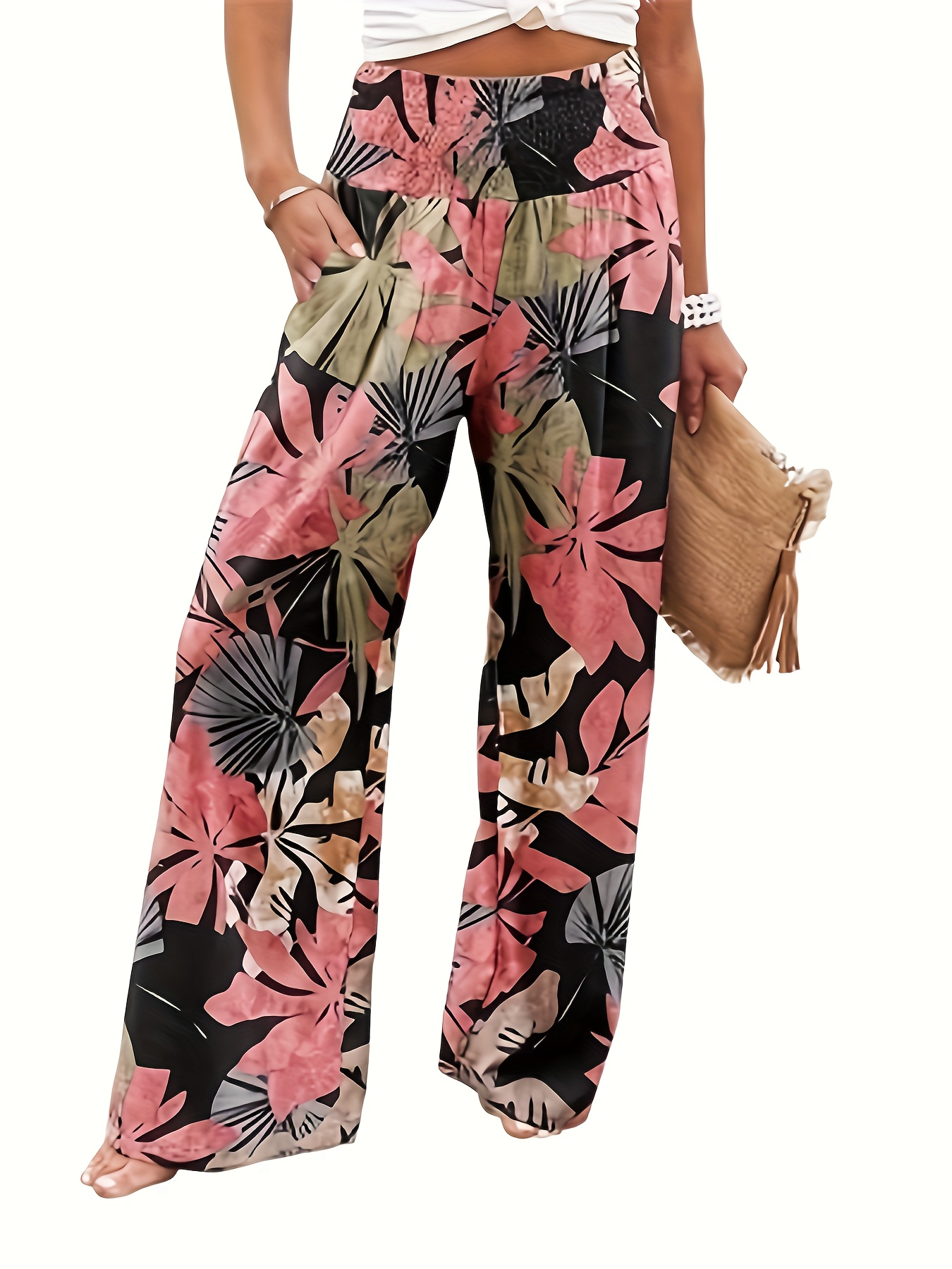 Floral Print Wide Leg Pants Casual Loose Pants Spring Summer - Temu