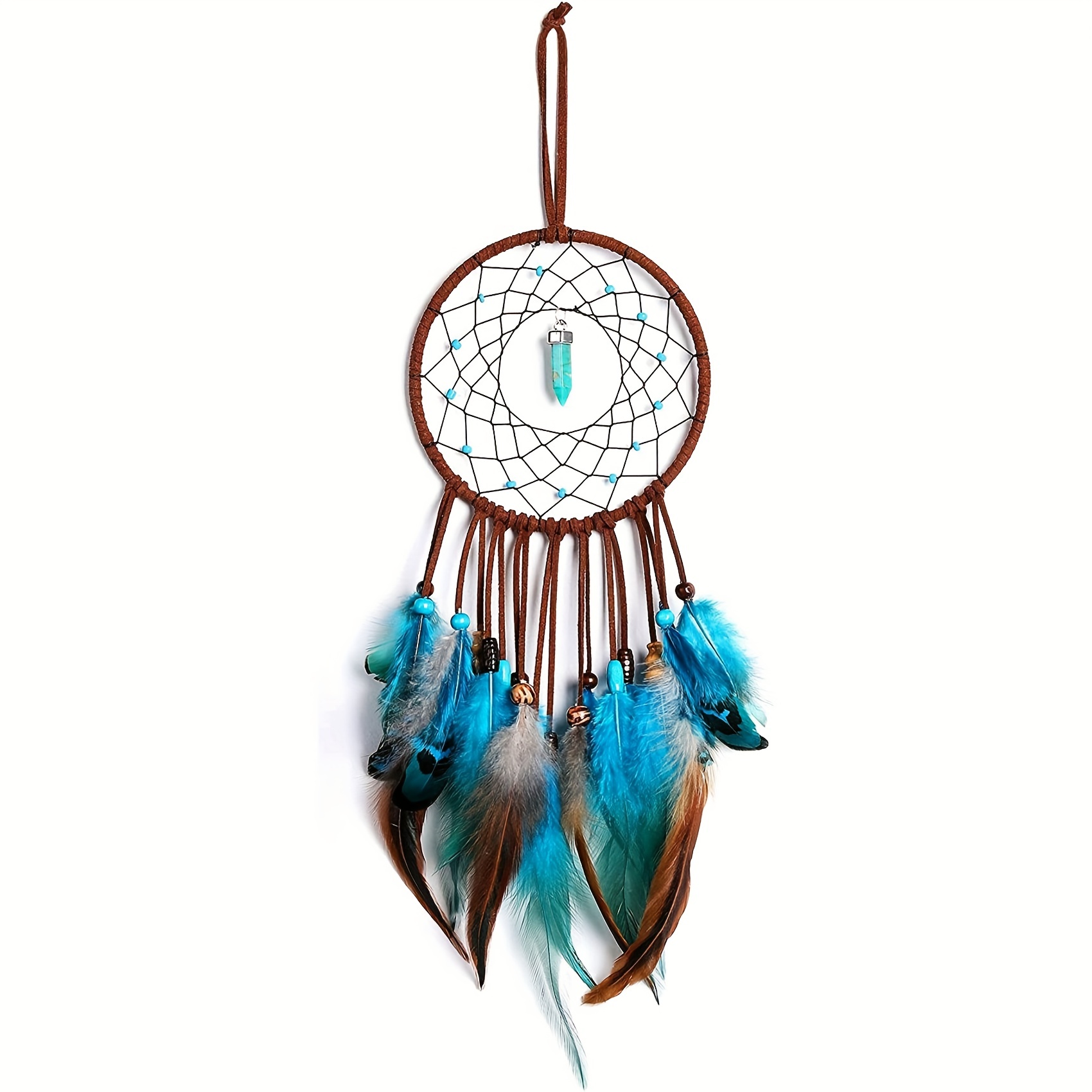 Dream Catcher with Bicolor Mesh, Handmade Dark Tone Dreamcatcher with Black  and Turquoise Feather Wall Hanging Decoration